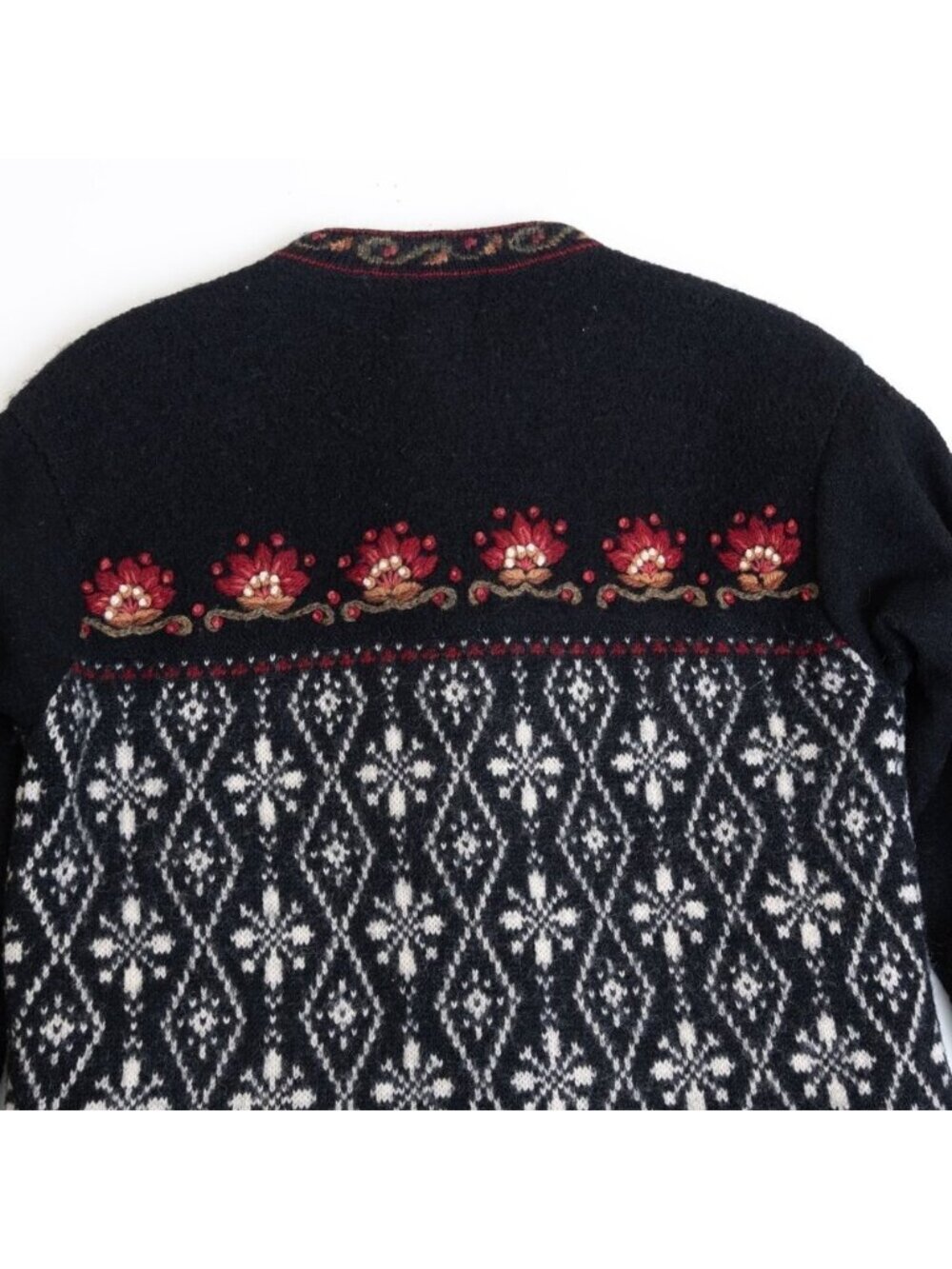 Icelandic Design Wool Cardigan Sweater Nordic Folk Fair Isle Vintage Small - Picture 10 of 16